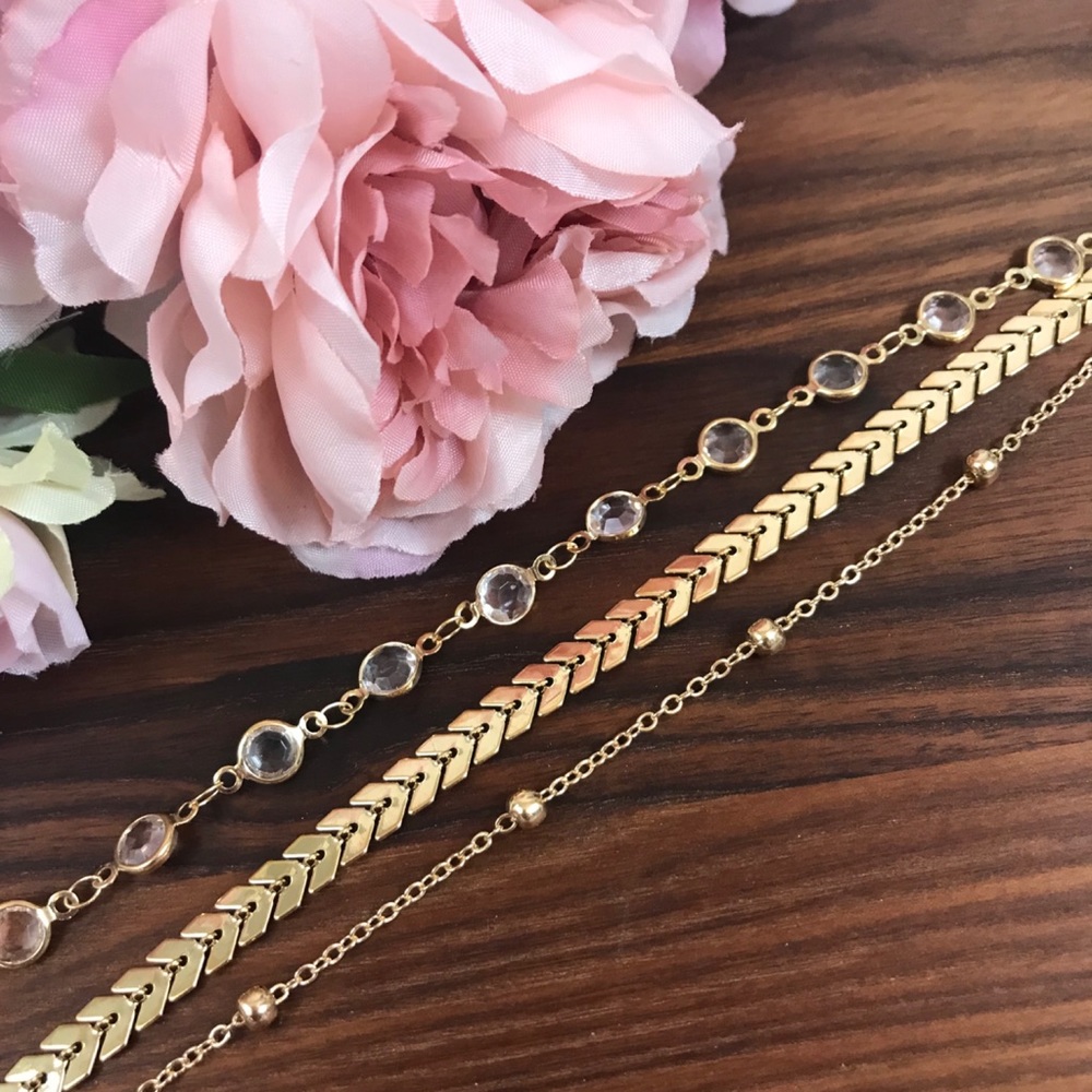 Bohemian 3 Piece Chevron Crystal Anklet Set - Picture 14 of 16